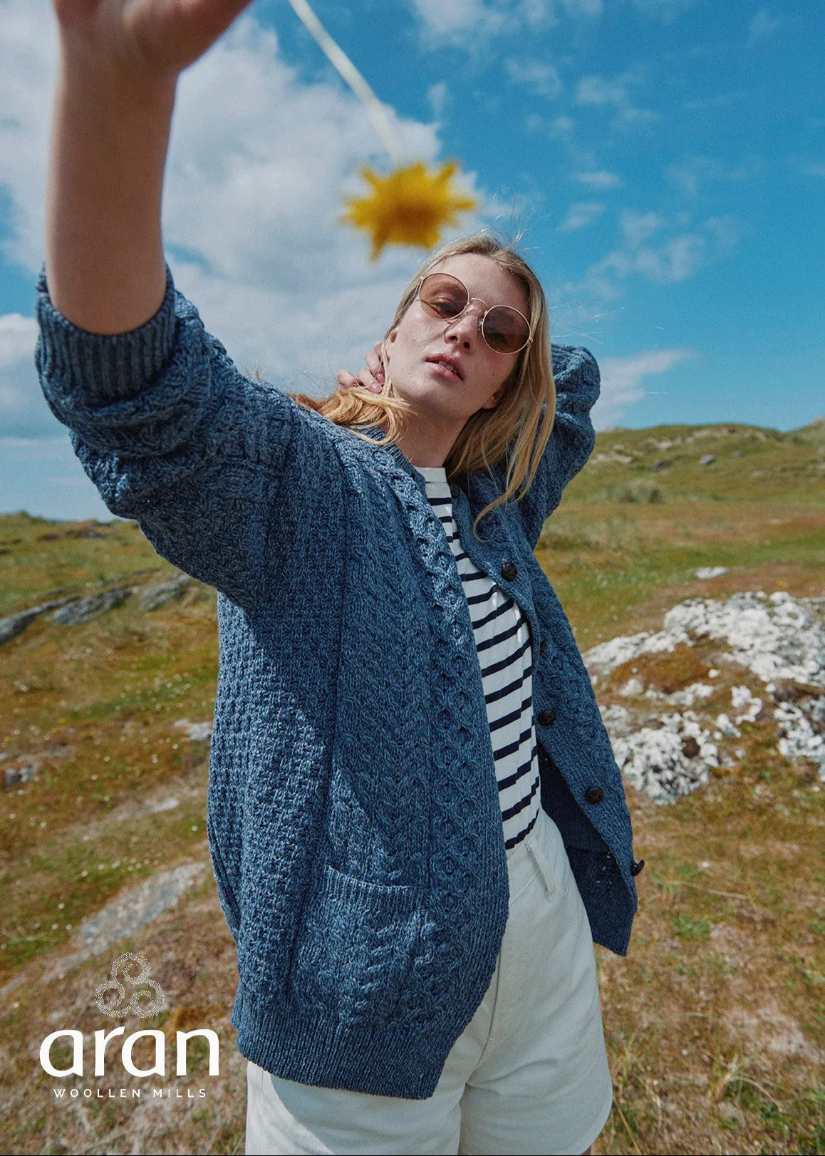 Achill Island Ladies Aran Cardigan | Denim