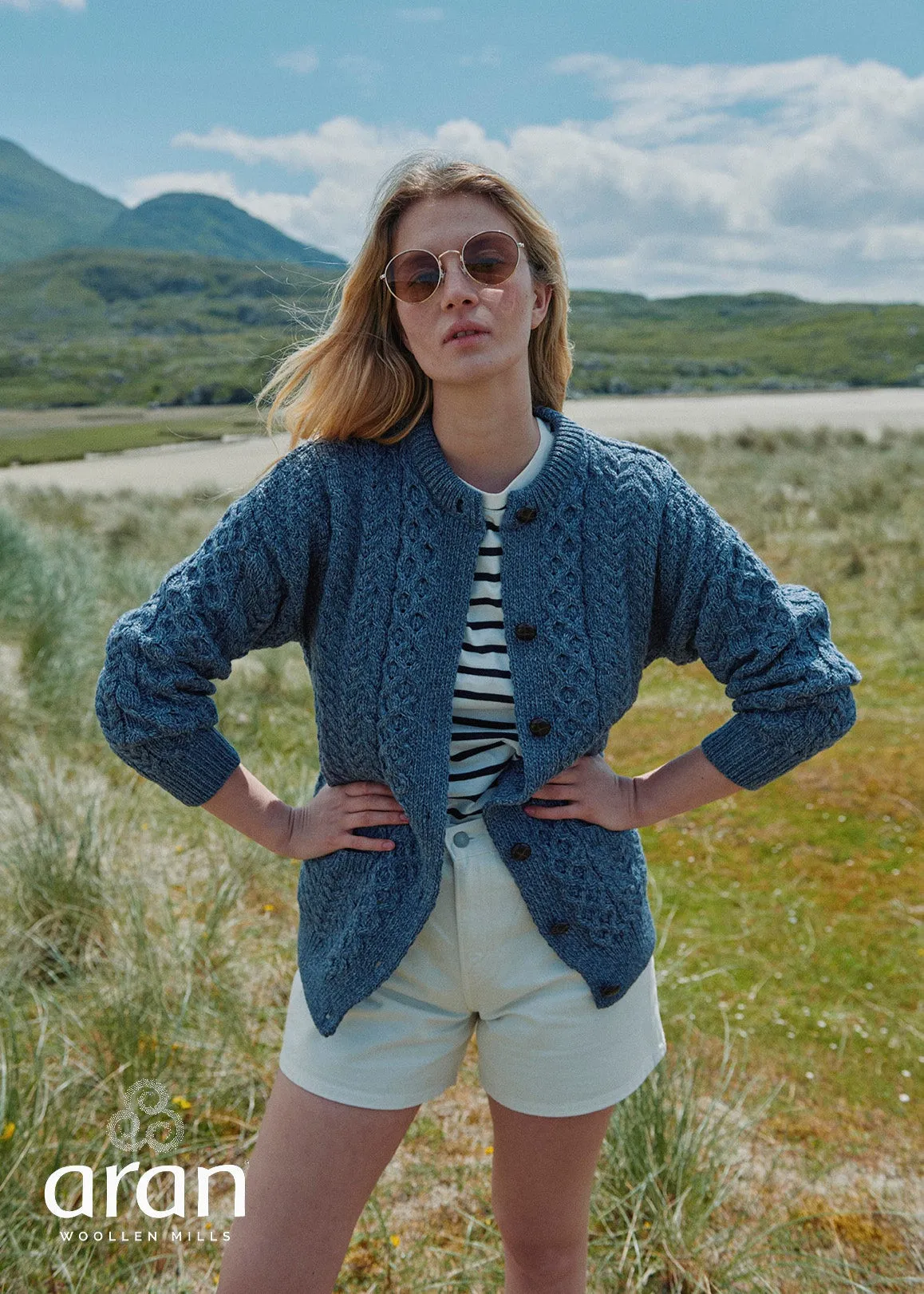 Achill Island Ladies Aran Cardigan | Denim