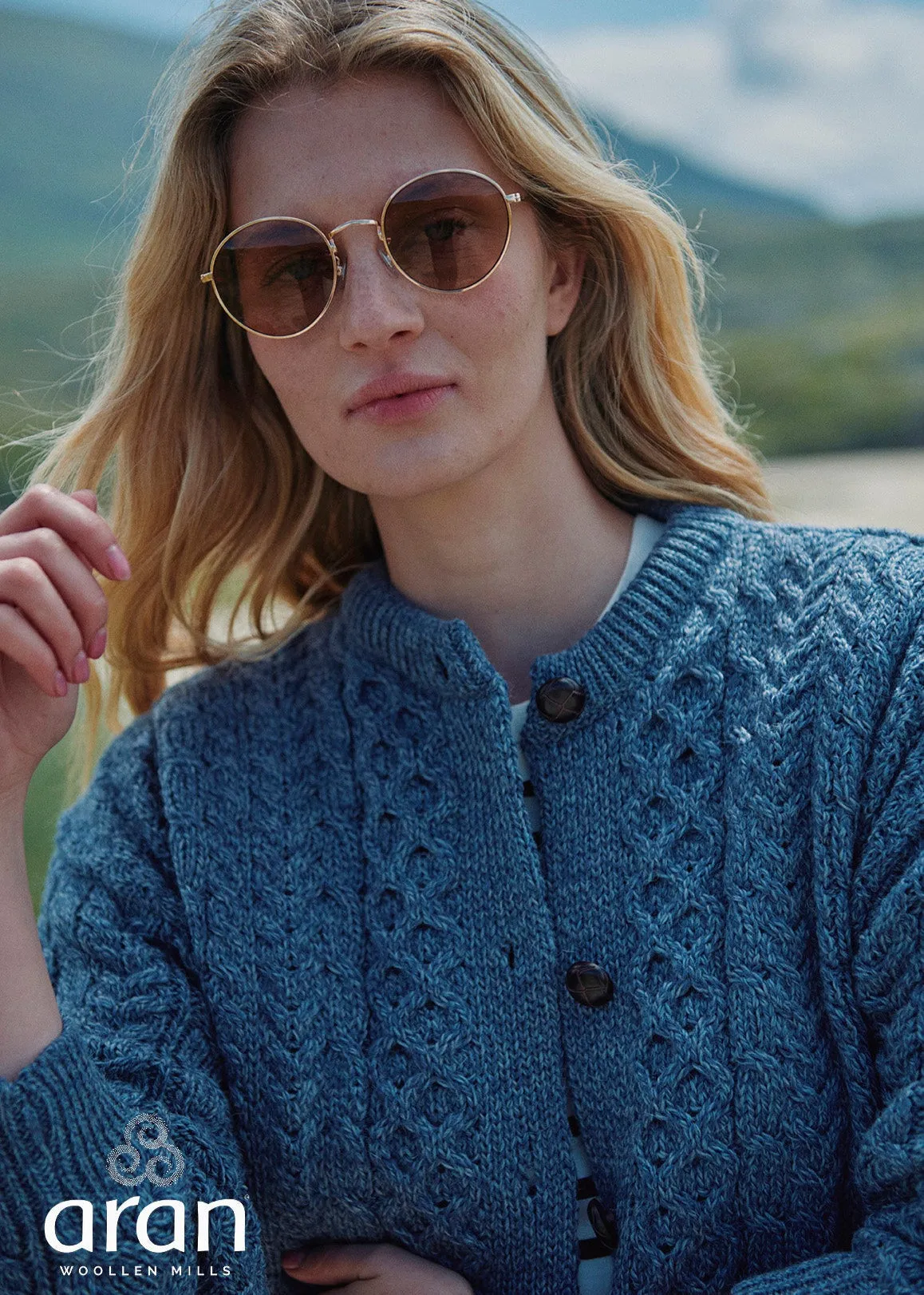 Achill Island Ladies Aran Cardigan | Denim