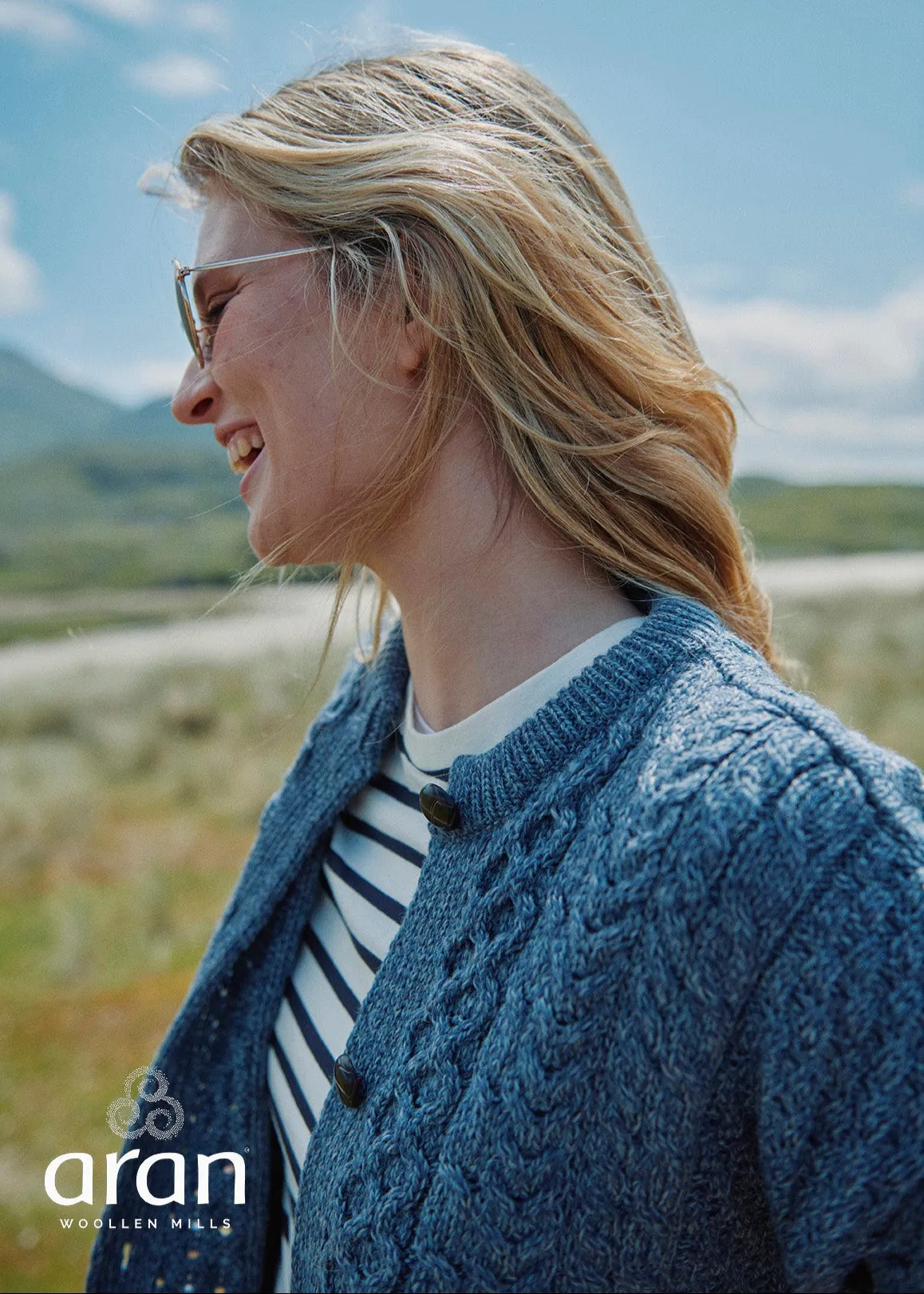 Achill Island Ladies Aran Cardigan | Denim