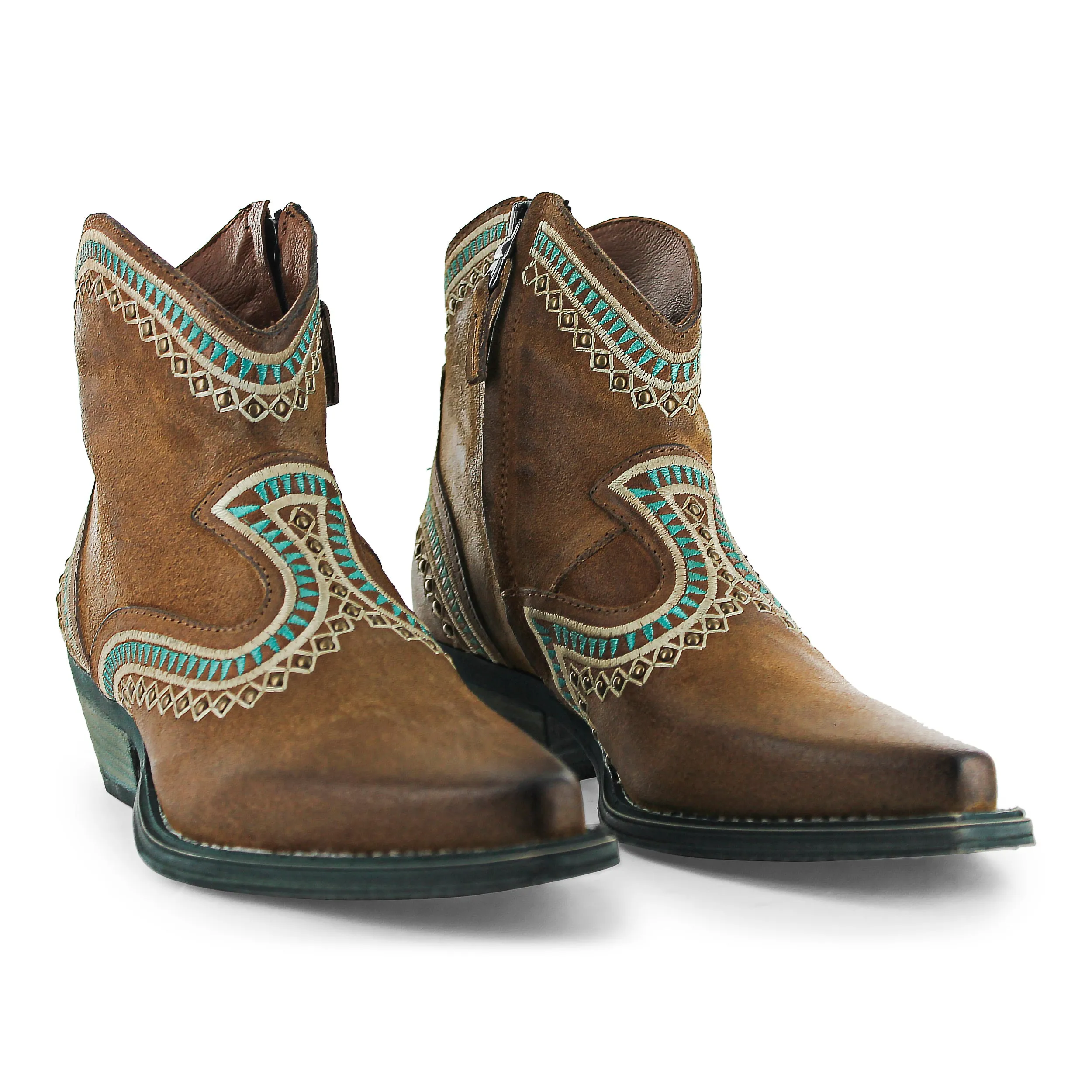 Apache04 - Brown Ankle Western Turquoise
