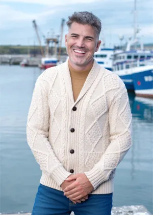 Aran Men's Shawl Button Cardigan | Oatmeal