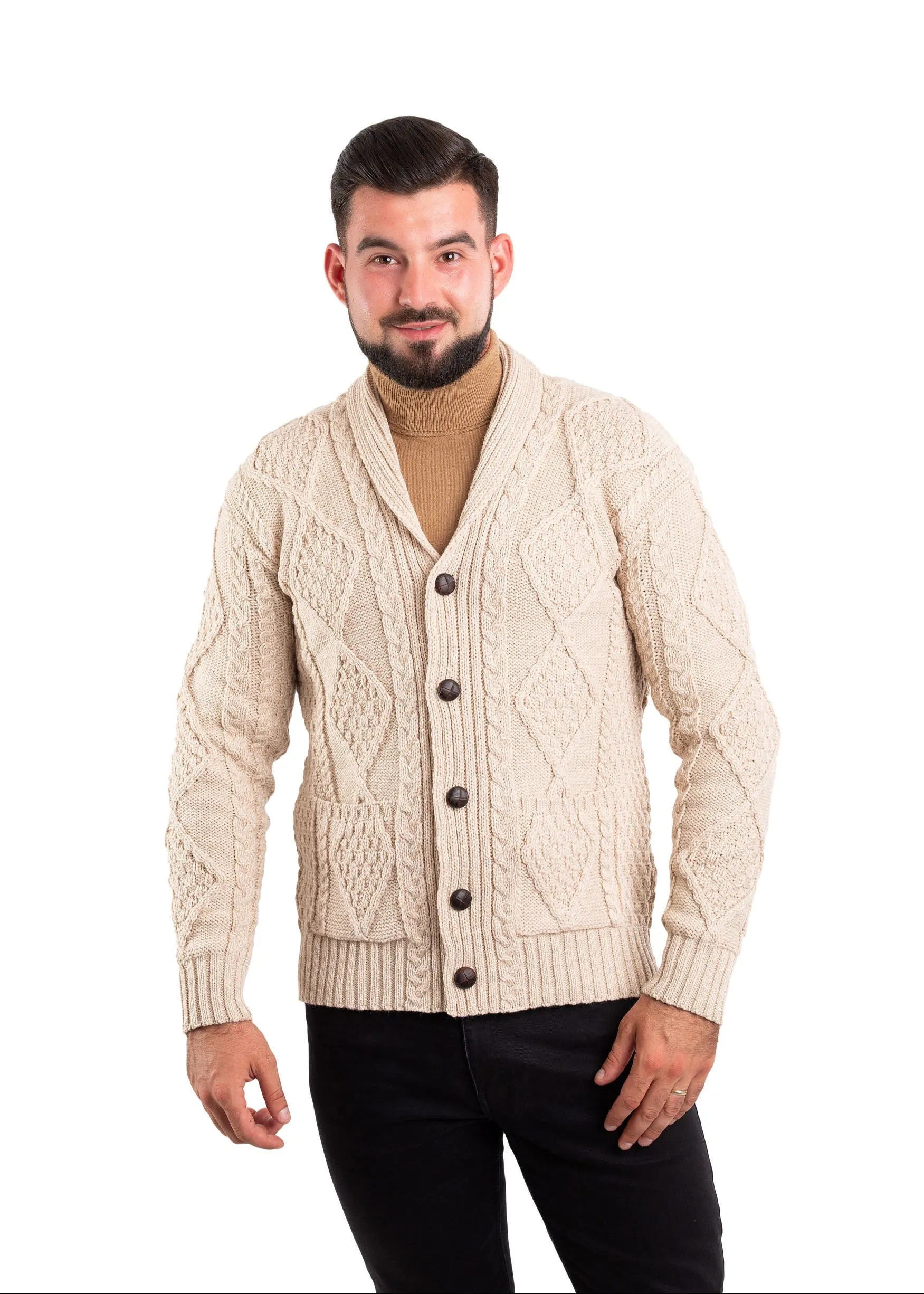 Aran Men's Shawl Button Cardigan | Oatmeal