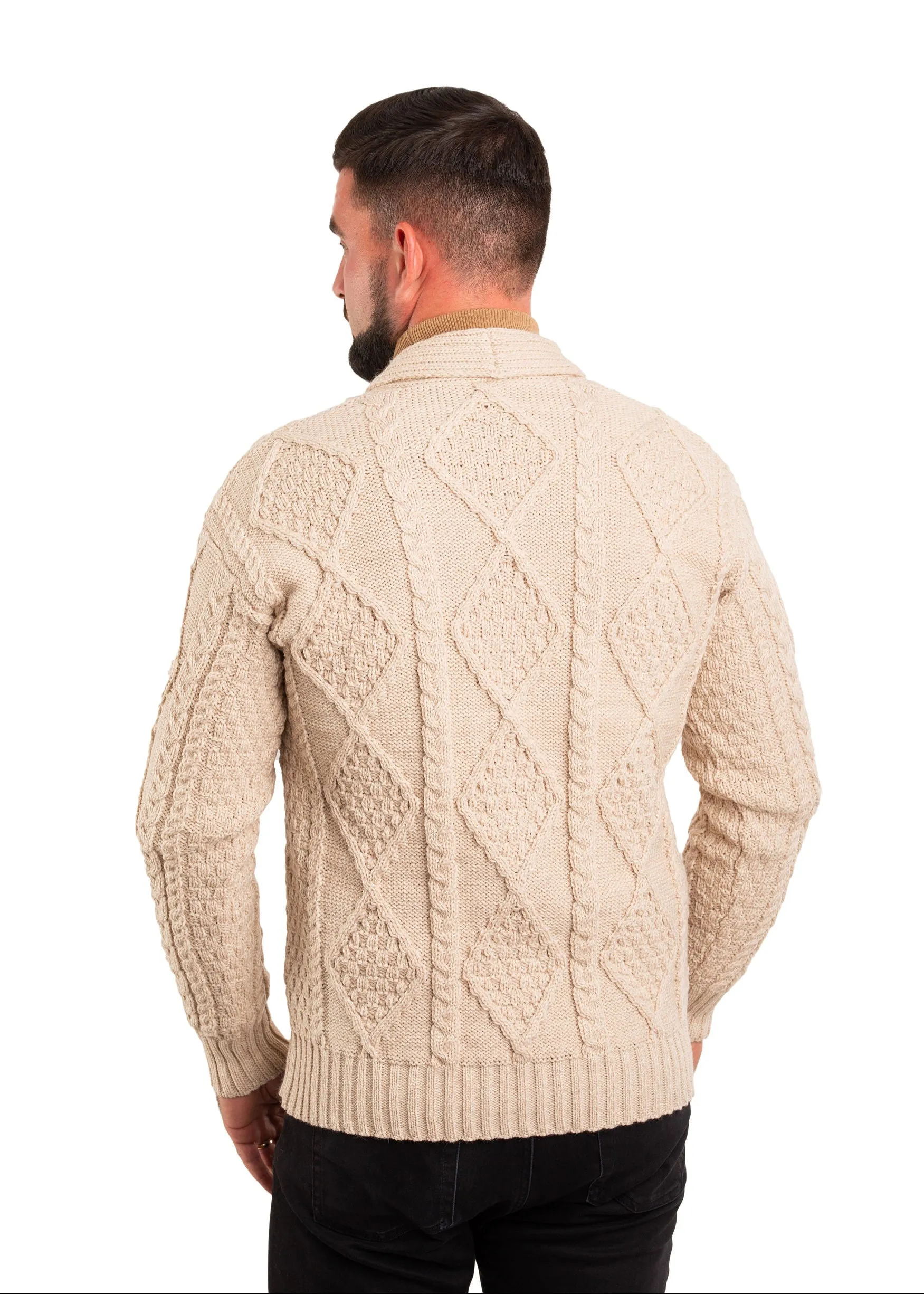 Aran Men's Shawl Button Cardigan | Oatmeal