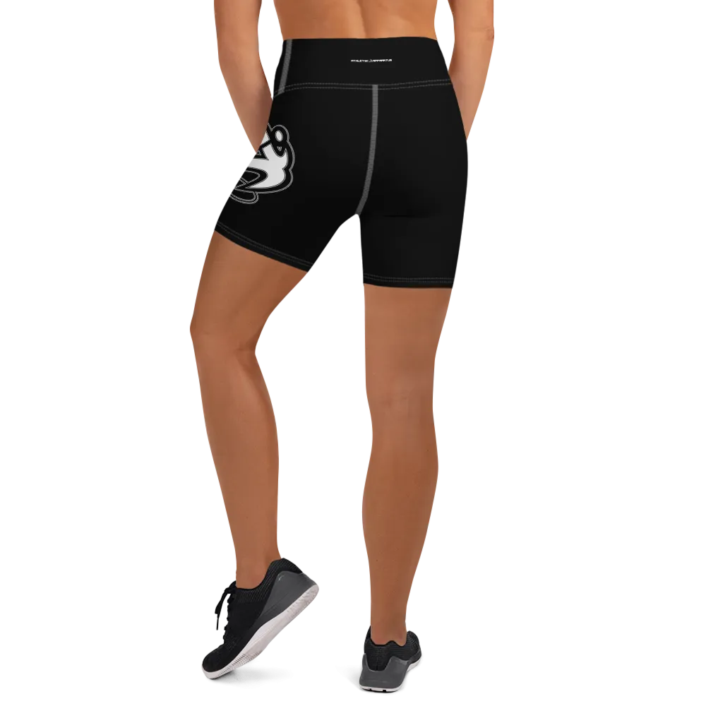 Athletic Apparatus Black White logo White stitch Yoga Shorts