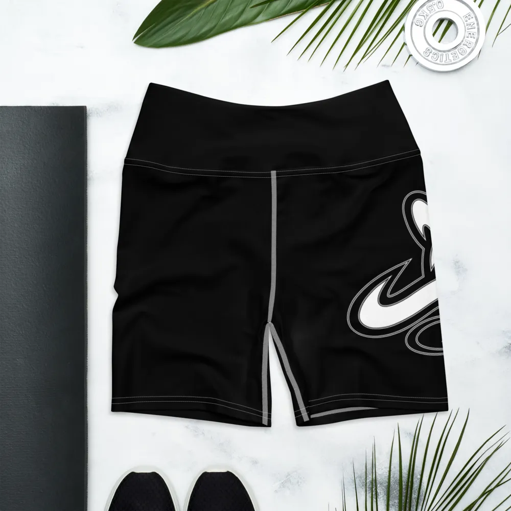 Athletic Apparatus Black White logo White stitch Yoga Shorts