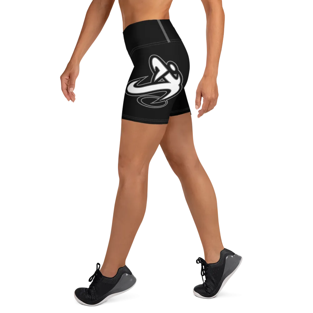 Athletic Apparatus Black White logo White stitch Yoga Shorts