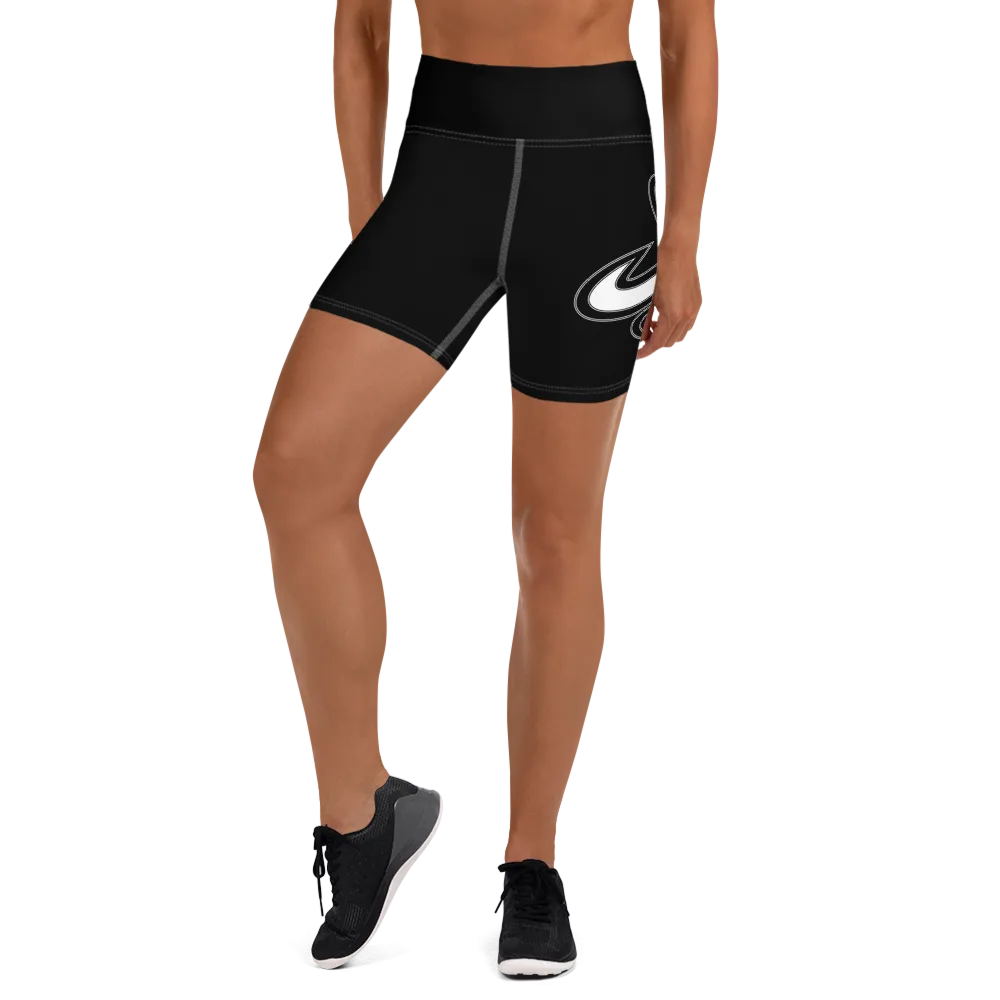 Athletic Apparatus Black White logo White stitch Yoga Shorts