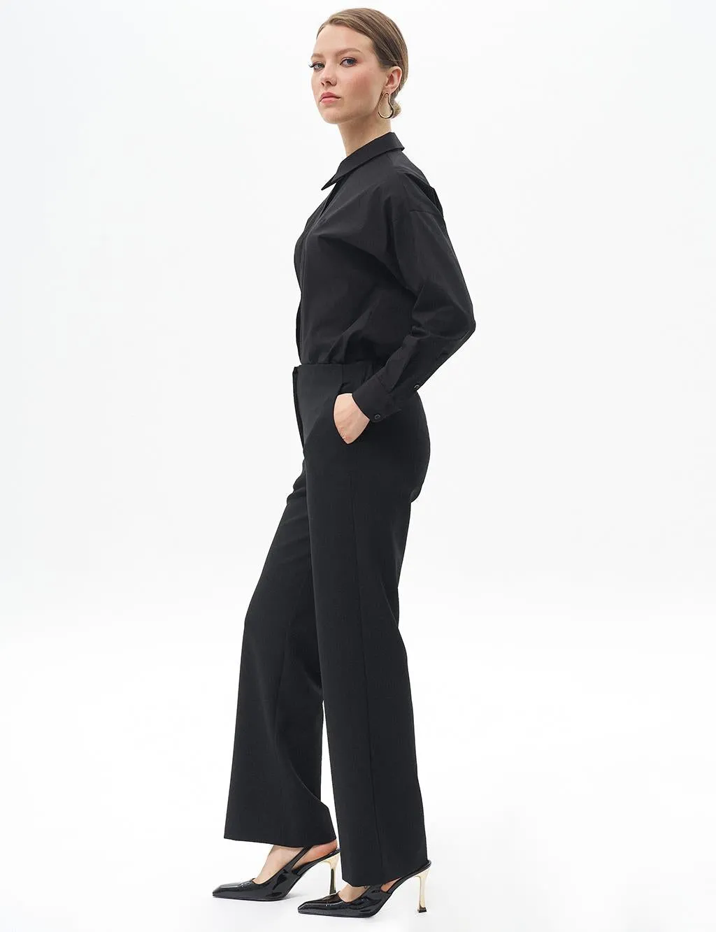 Basic Trousers with Elastic Waist Black