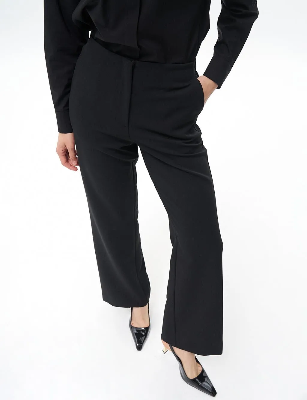 Basic Trousers with Elastic Waist Black