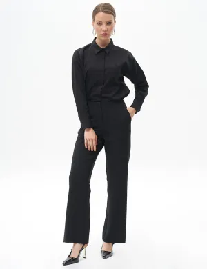 Basic Trousers with Elastic Waist Black
