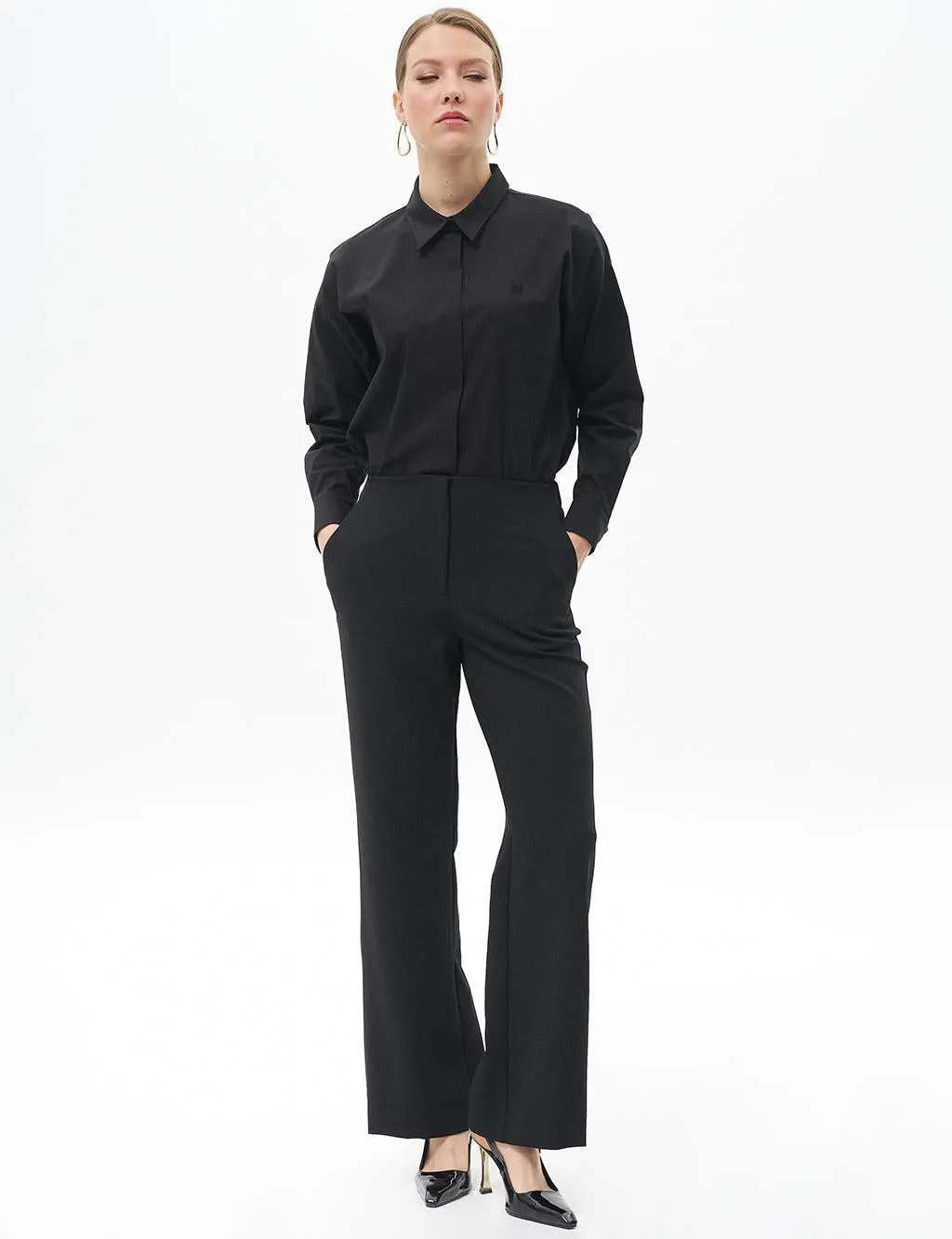 Basic Trousers with Elastic Waist Black