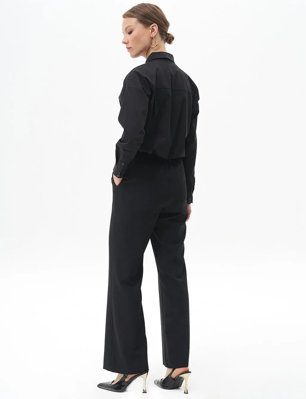 Basic Trousers with Elastic Waist Black