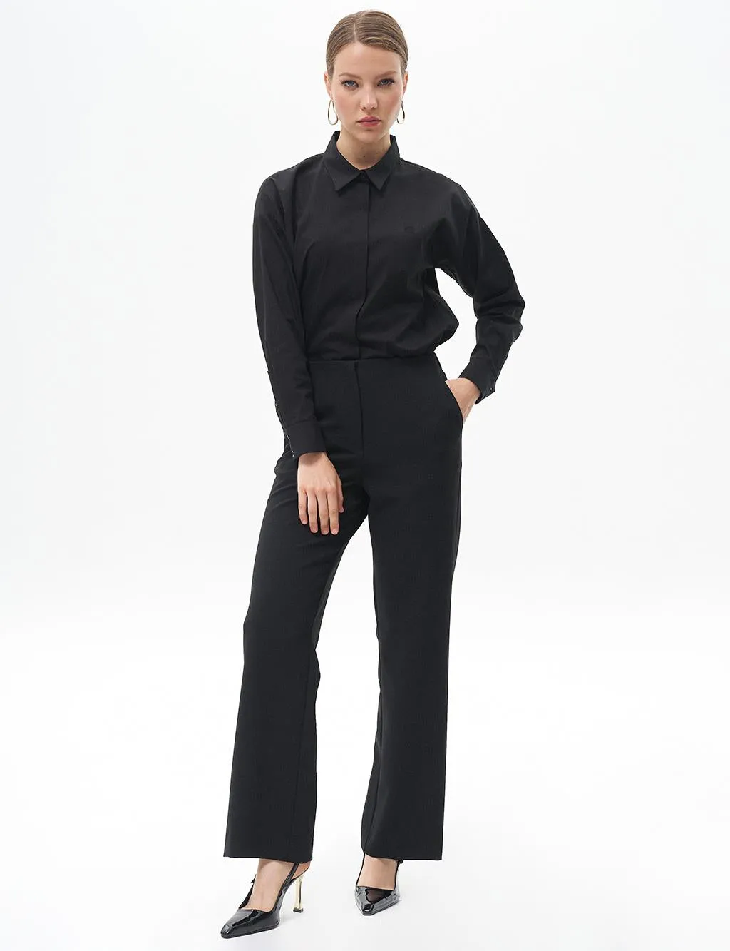 Basic Trousers with Elastic Waist Black