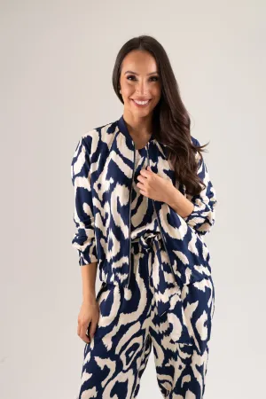 Becca Printed Bomber Jacket In Navy Mix