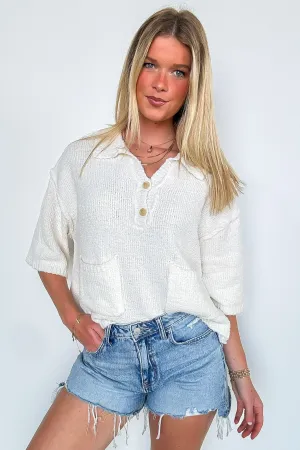 Best Escape Textured Knit Button Detail V-Neck Top