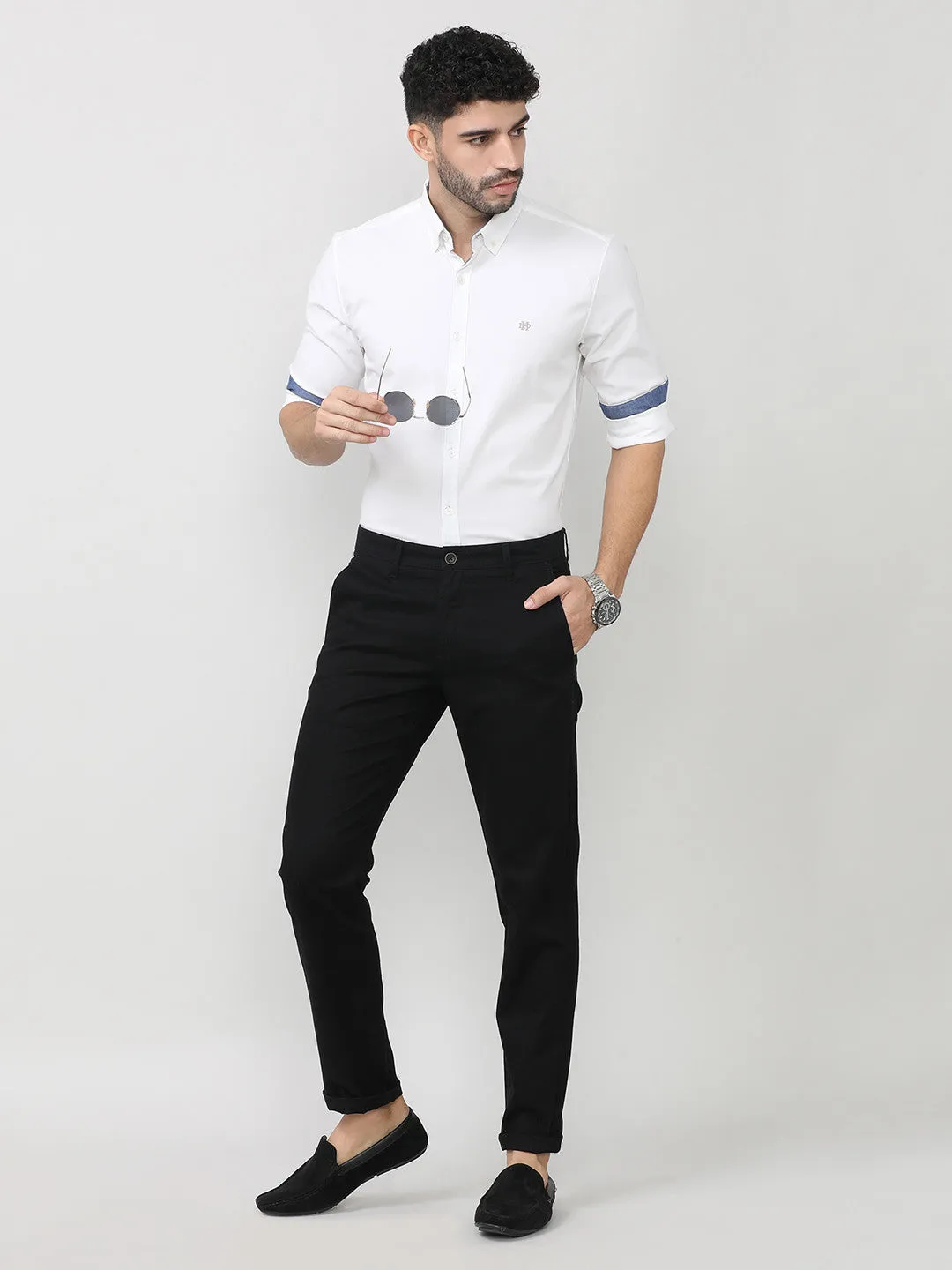 Black Dobby Lycra Slim Fit Cotton Trouser
