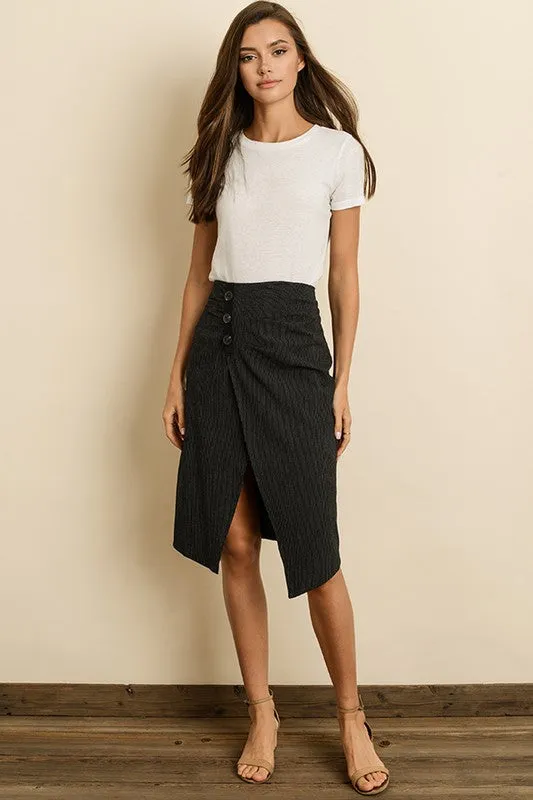 Black midi skirt with front split S-L