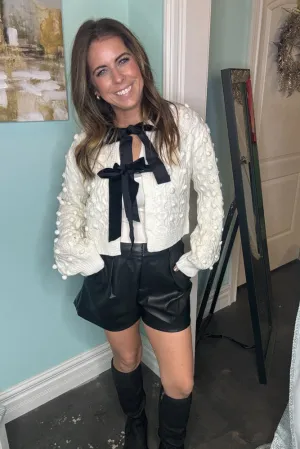 Bow Tie Closure Knit Cardigan-Cream