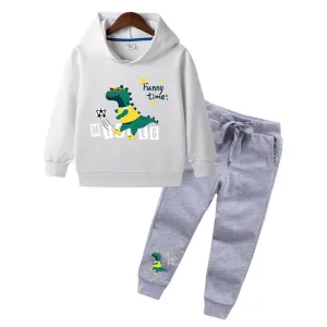 Boys Letter Dinosaur Printed Long Sleeve Hooded Jumper & Trousers