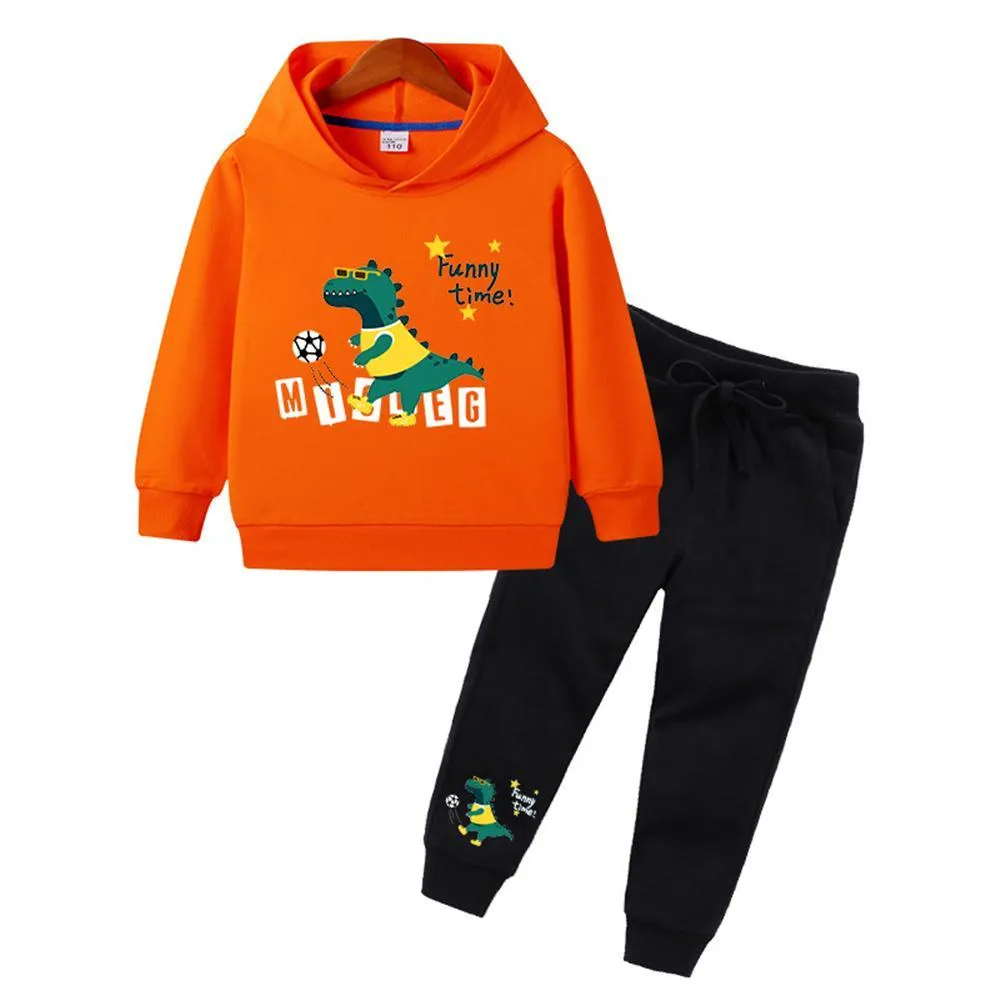 Boys Letter Dinosaur Printed Long Sleeve Hooded Jumper & Trousers