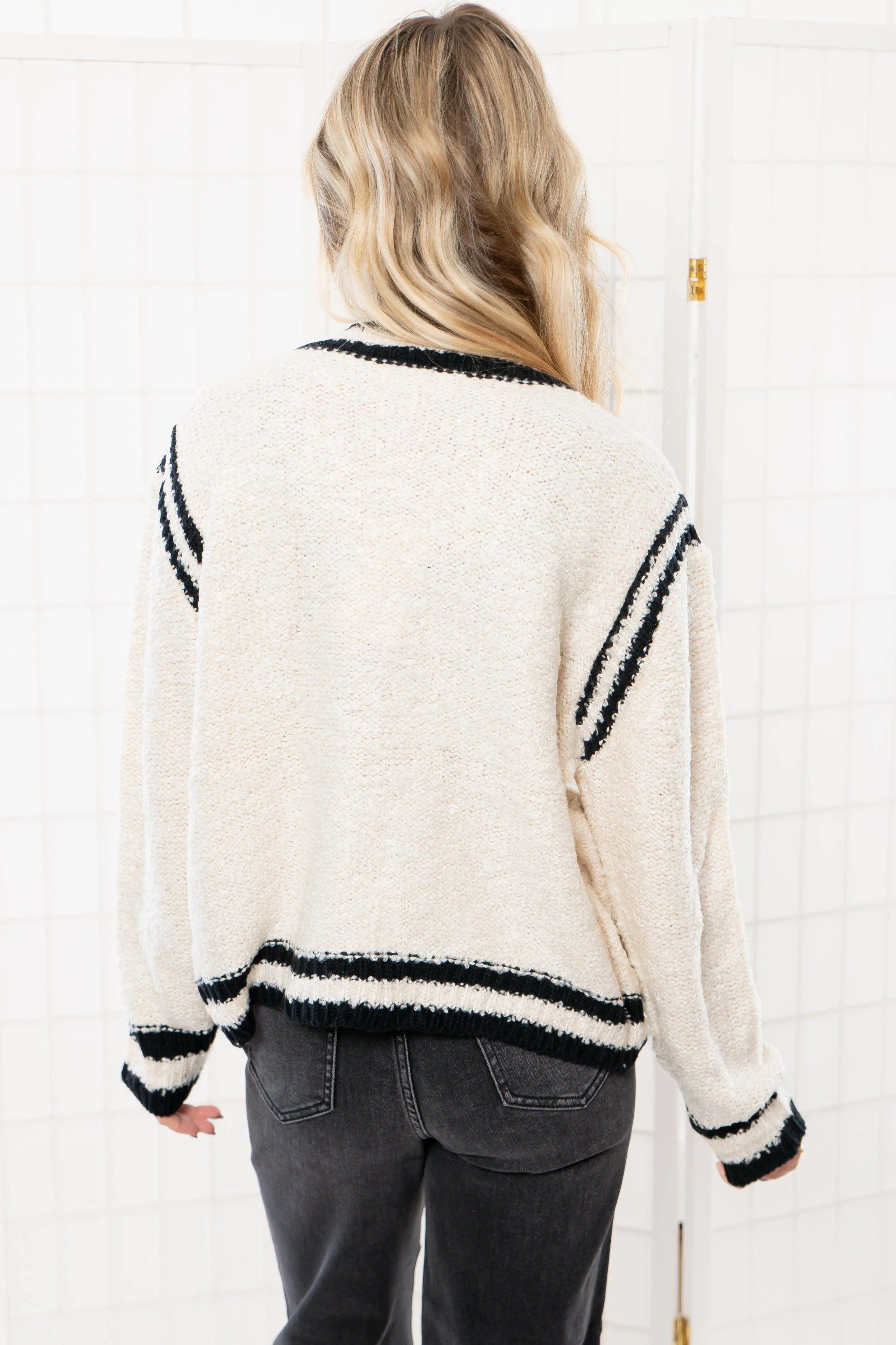 Brooklyn Black & White Fuzzy Front Tie Cardigan