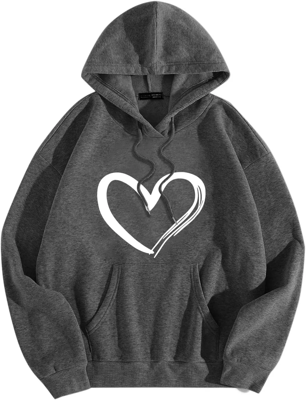 Ceboyel Women Trendy Hoodies Love Heart Print Graphic Sweatshirt Pullover Drawstring Long Sleeve Tops Cute Fall Clothes 2023