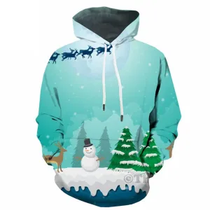 Christmas Sweatshirts men Santa Claus Hooded Casual Snowman Hoody Anime Deer Hoodie Print Moon Sweatshirt Printed