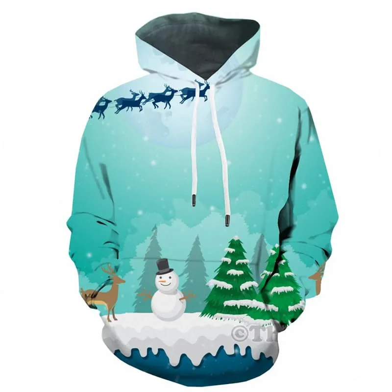 Christmas Sweatshirts men Santa Claus Hooded Casual Snowman Hoody Anime Deer Hoodie Print Moon Sweatshirt Printed