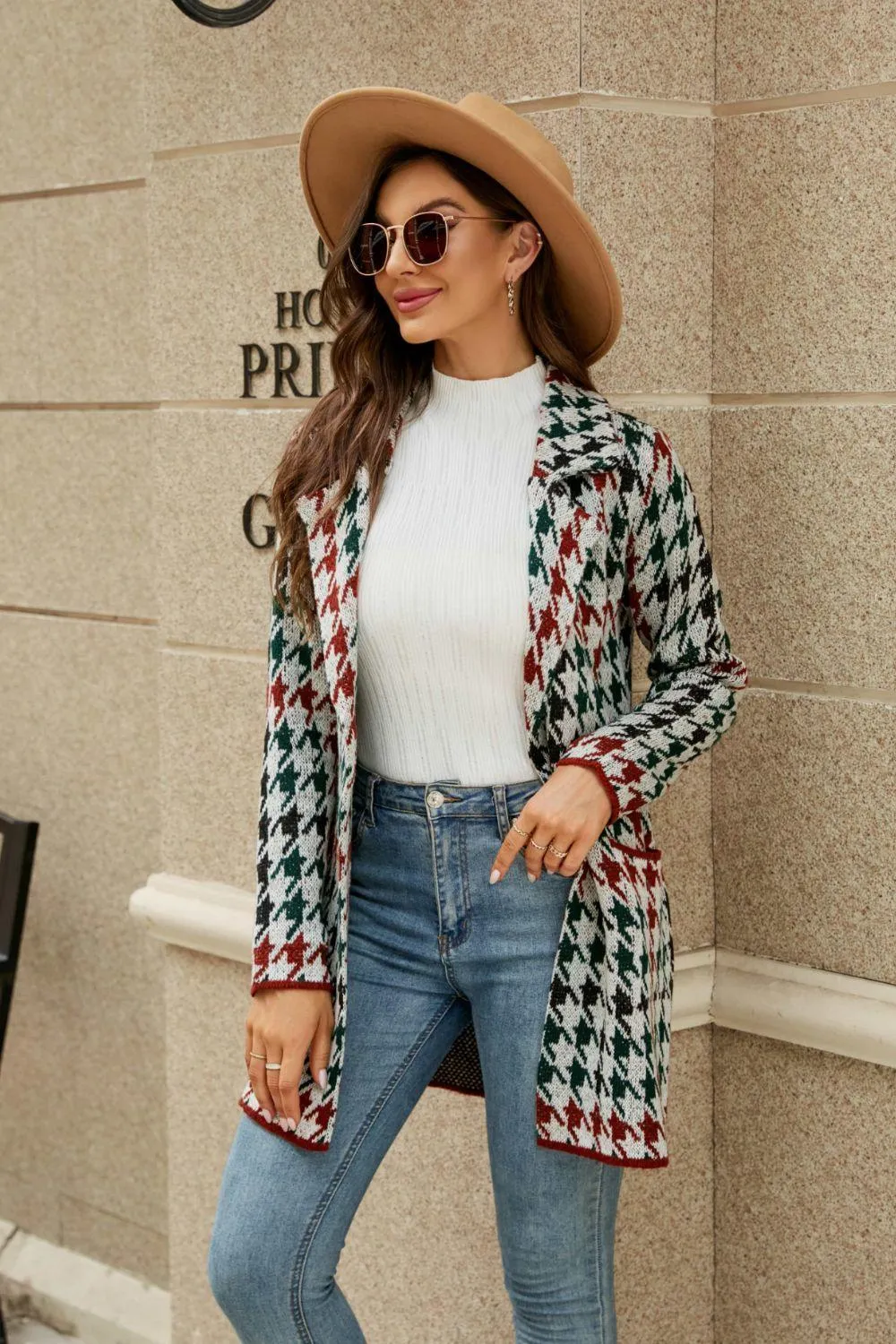 Confidently Unique Lapel Collar Printed Open Front Cardigan