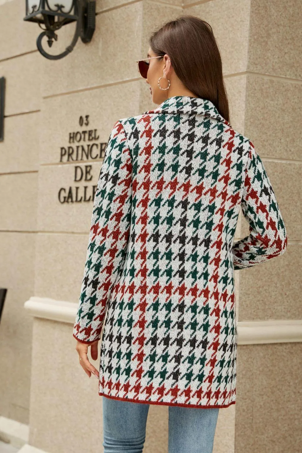 Confidently Unique Lapel Collar Printed Open Front Cardigan