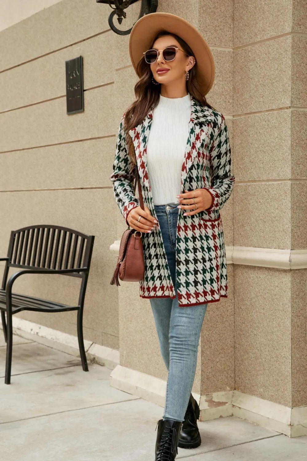 Confidently Unique Lapel Collar Printed Open Front Cardigan