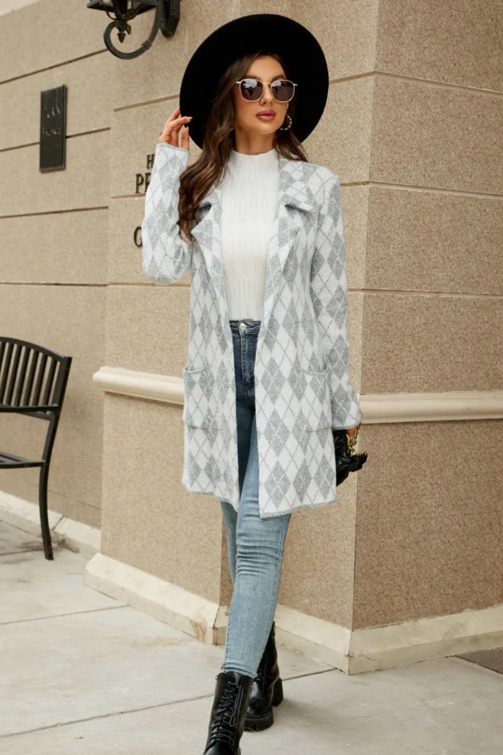 Confidently Unique Lapel Collar Printed Open Front Cardigan