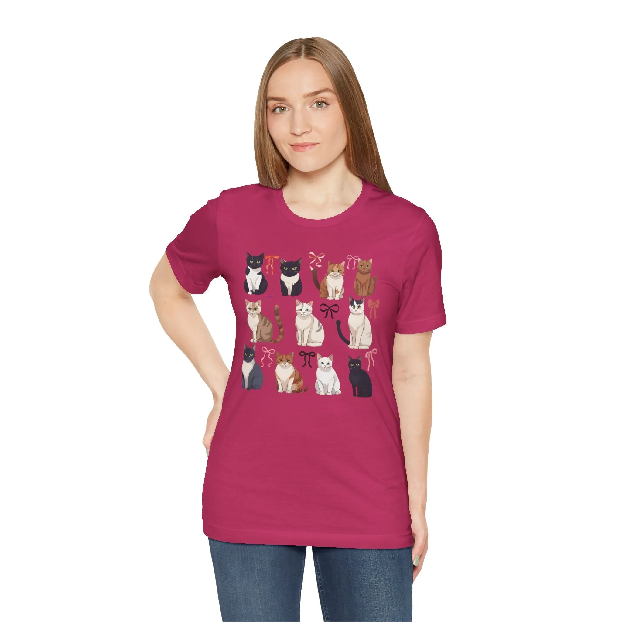 Coquette Cat Shirt Preppy Aesthetics Pink Bow Shirt for Cat Lovers Pet Owner Cute y2k Vintage Unisex Tshirt Gift for Women Men, Friend Gifts