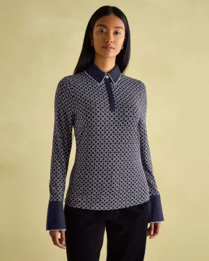 Cordelia Navy Geo Long Sleeve Top