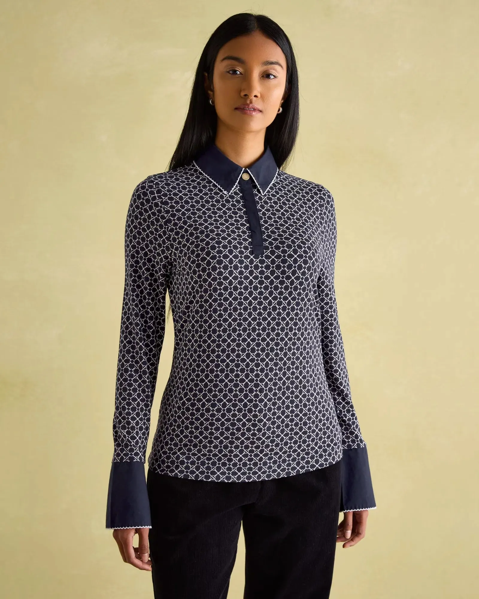 Cordelia Navy Geo Long Sleeve Top