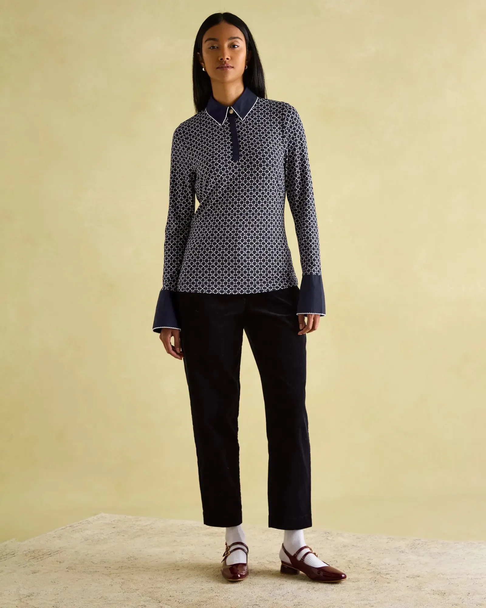 Cordelia Navy Geo Long Sleeve Top