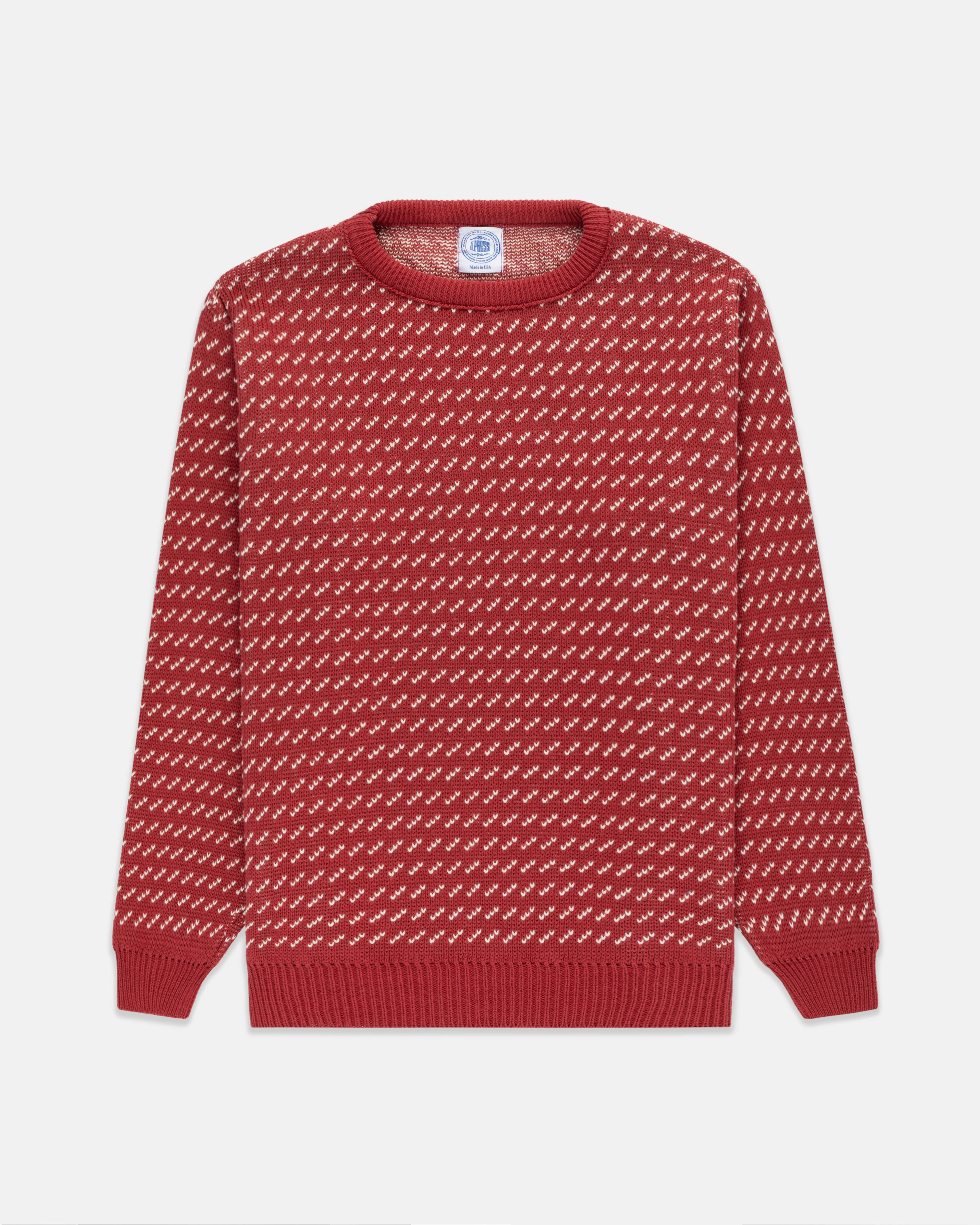 COTTON CREW NECK CHEVRON SWEATER - RED/NATURAL