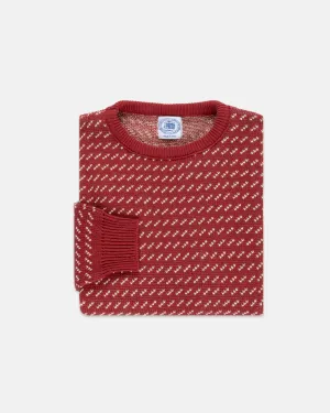 COTTON CREW NECK CHEVRON SWEATER - RED/NATURAL