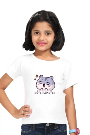 Cute Hamster White Printed T-shirt for girl