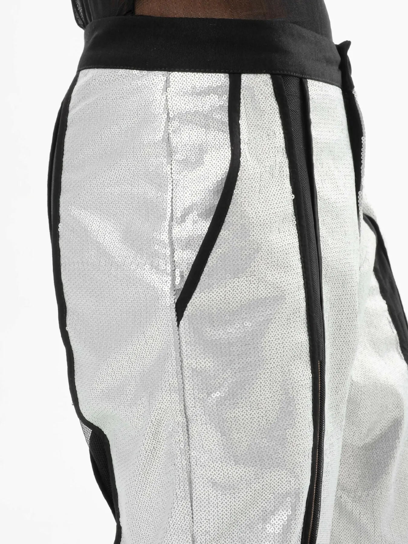 DIAPHANUM SILVER SEQUINED STREIGHT LEG PANTS