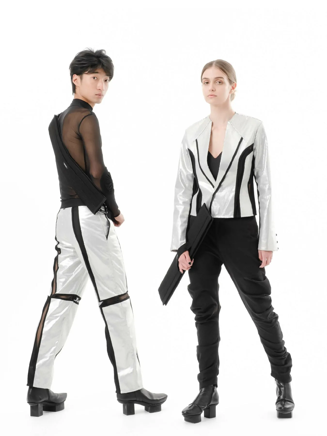 DIAPHANUM SILVER SEQUINED STREIGHT LEG PANTS