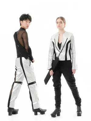 DIAPHANUM SILVER SEQUINED STREIGHT LEG PANTS