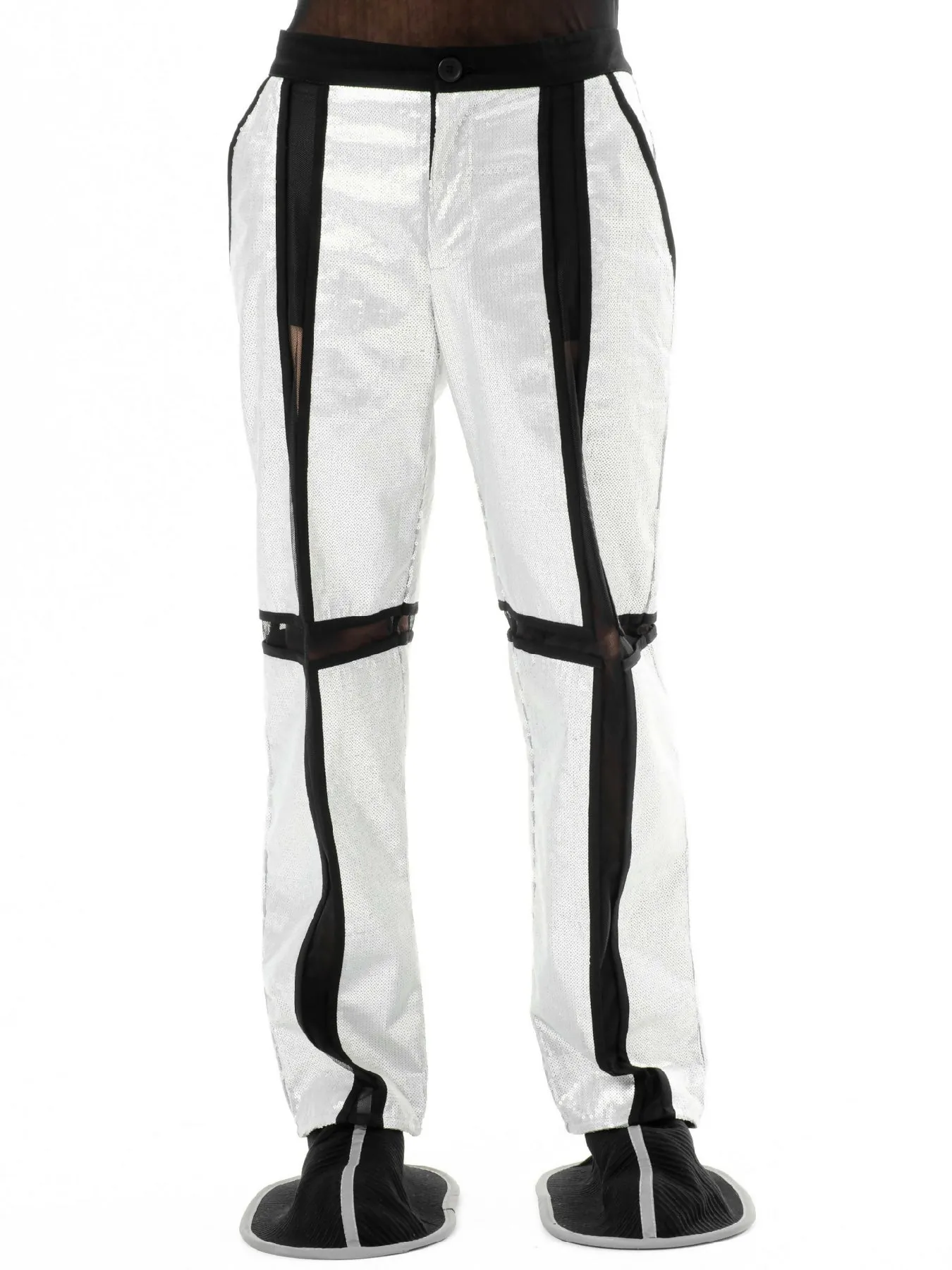 DIAPHANUM SILVER SEQUINED STREIGHT LEG PANTS