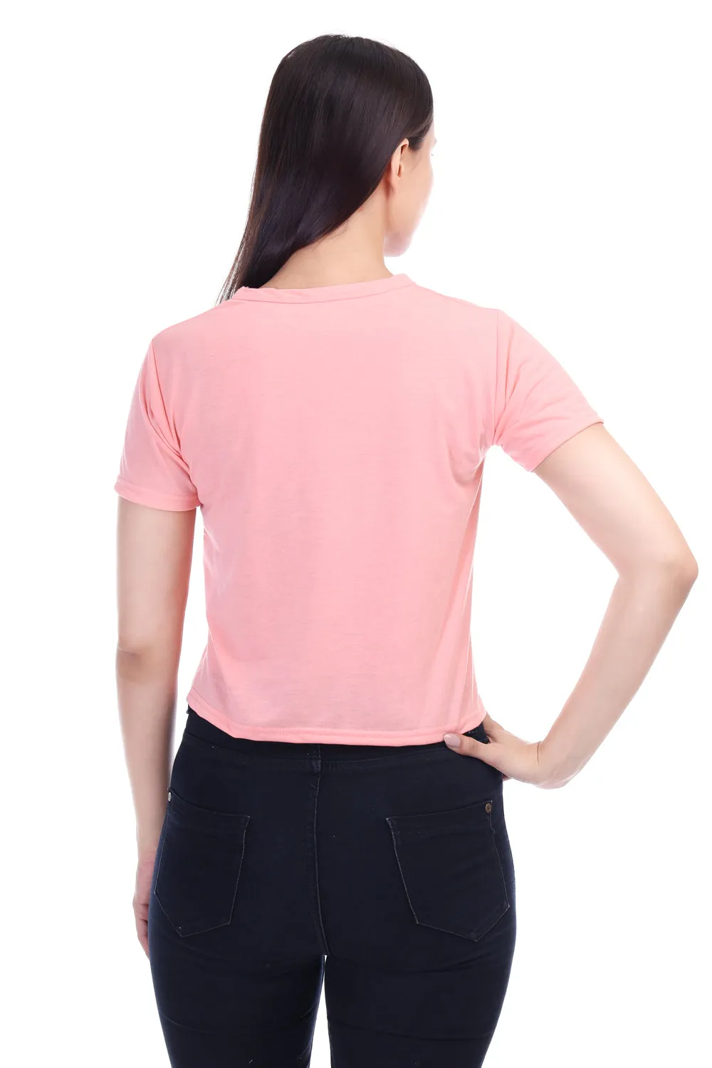 DK FASHION Women's  Women Solid Round Neck Pure Cotton Butterfly Peach T-Shirt