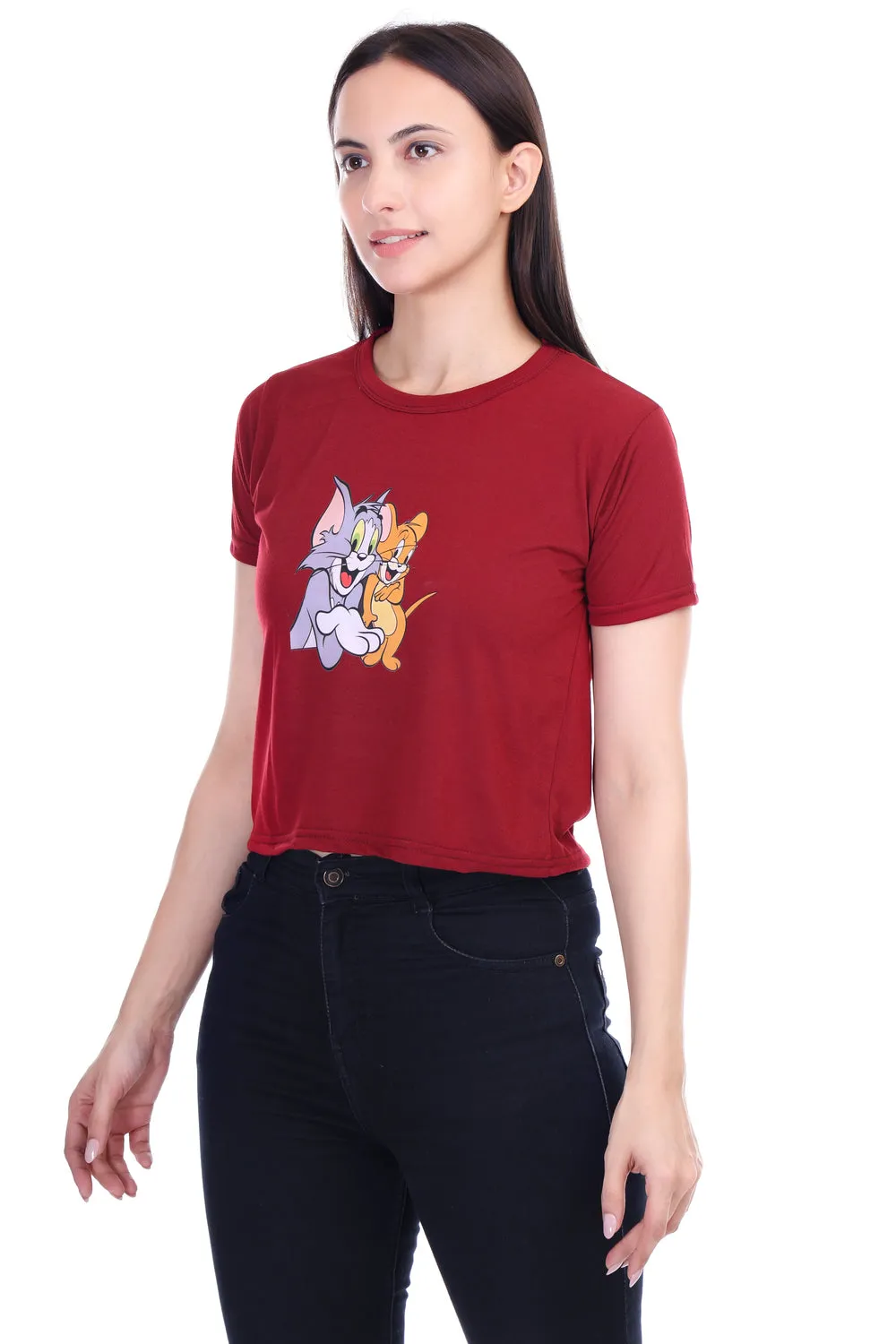 DK FASHION Women's  Women Solid Round Neck Pure Cotton Tom Print T-Shirt