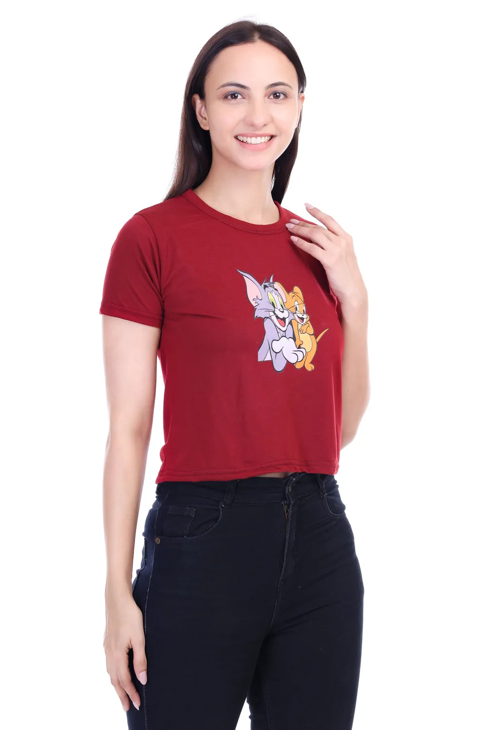 DK FASHION Women's  Women Solid Round Neck Pure Cotton Tom Print T-Shirt