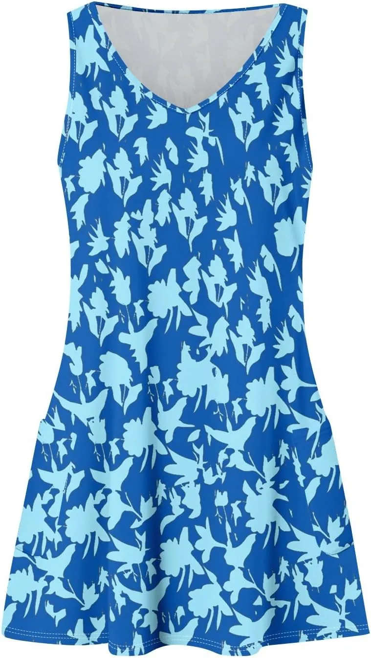 Dresses for Women 2025 Summer Floral Mini Dress V Neck Flowy Dresses Beach Sundress with Pockets