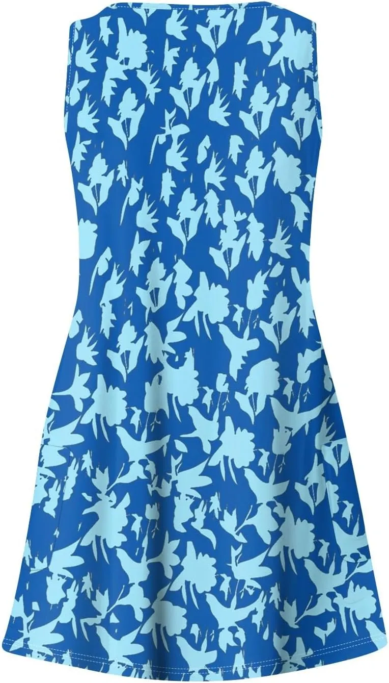 Dresses for Women 2025 Summer Floral Mini Dress V Neck Flowy Dresses Beach Sundress with Pockets