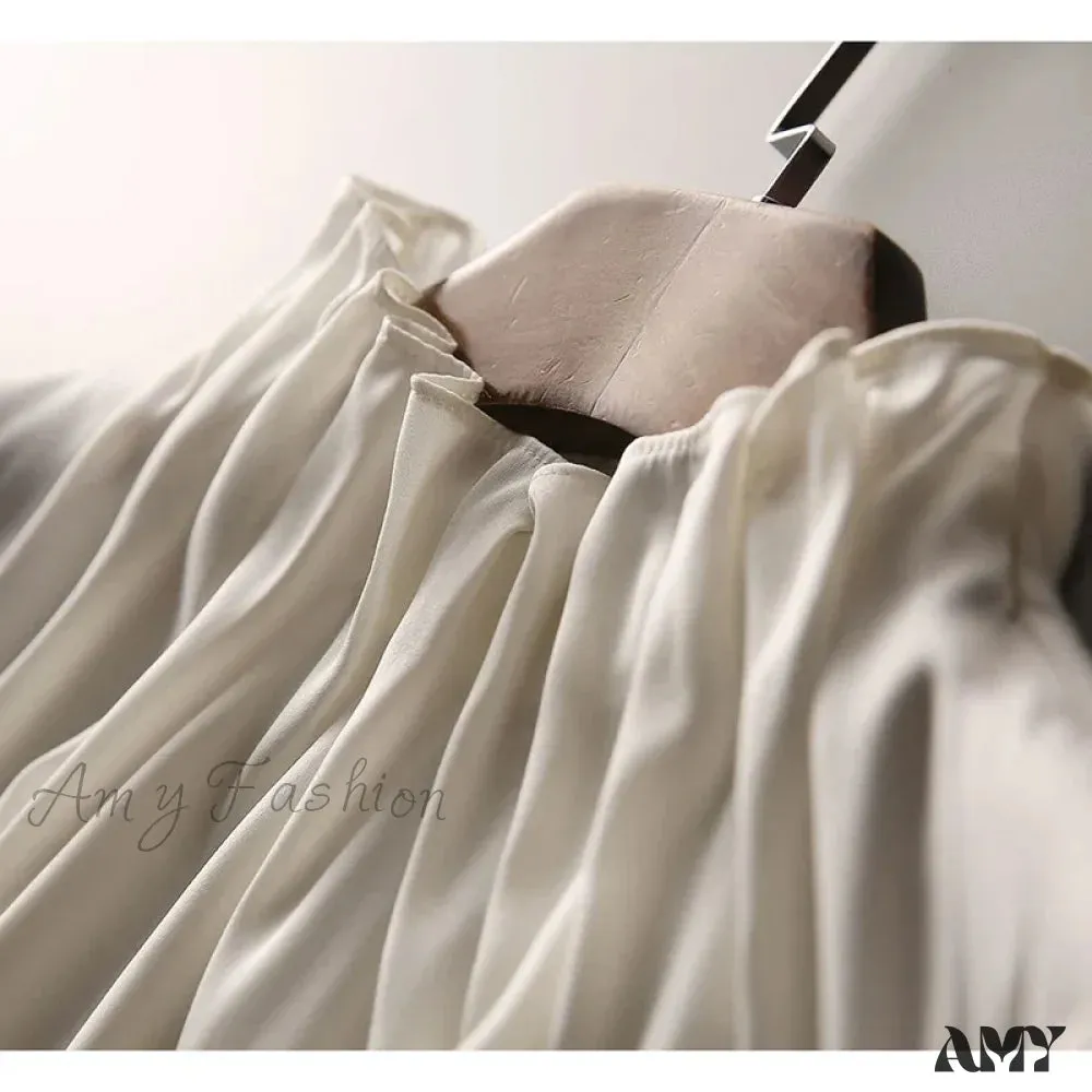 Elegant Folds Solid Color Autumn Winter Princess Sleeve Blouse